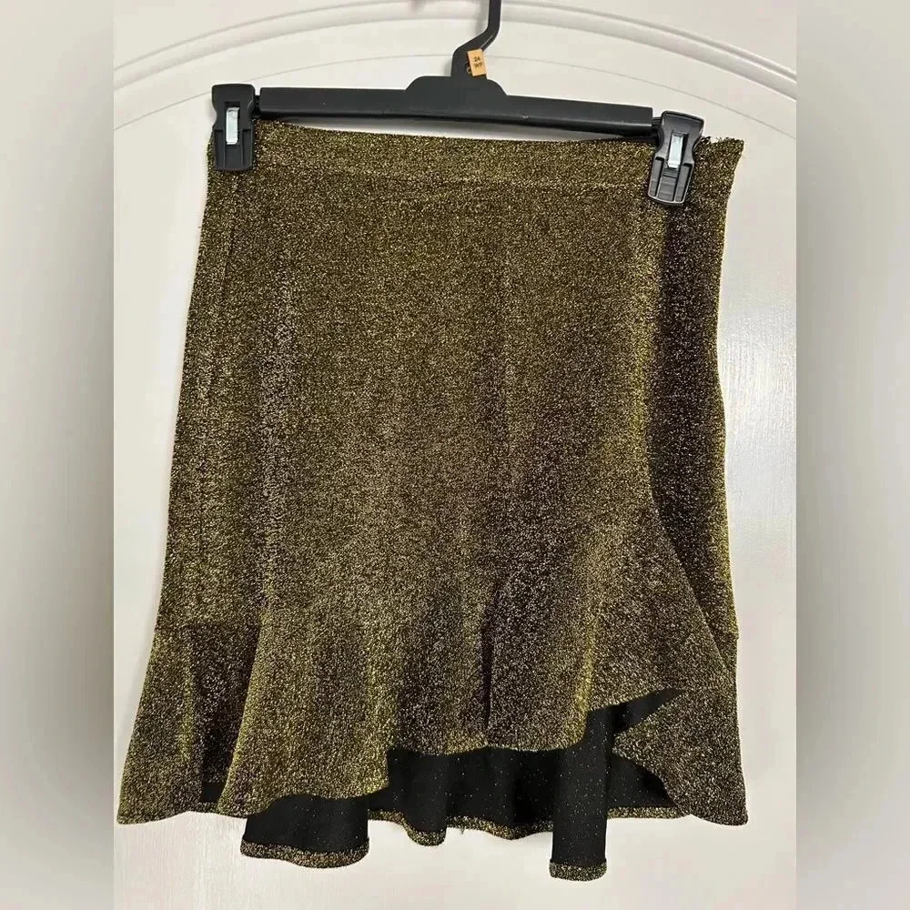 Michael Kors Ruffled Gold Sequin Sparkle Lurex Mini Skirt Size Small NWT holiday